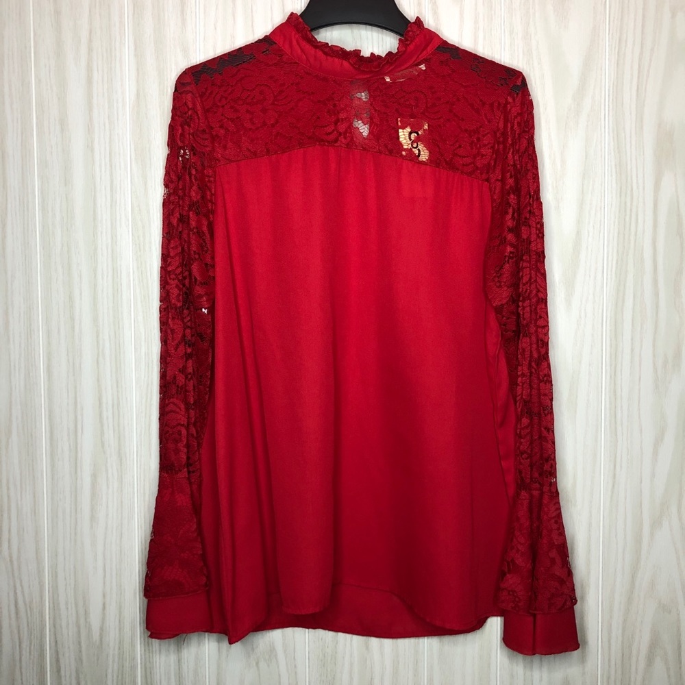 Clothing Obsessed Company Lace Bell Sleeve Blouse